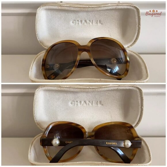 Authentic CHANEL Brown Frame Brown Tint White Pearl Sunglasses 5141-H main image 7